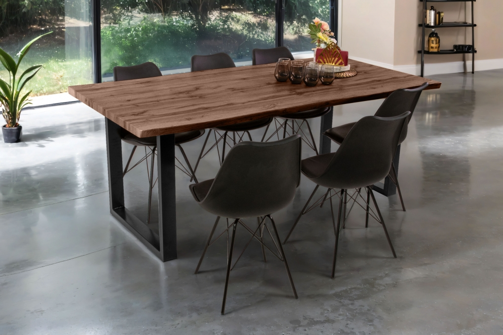 Esstisch Baumkante Holz-Optik Nussbaum 200 x 100 U-Gestell schwarz JOSY itemprop=
