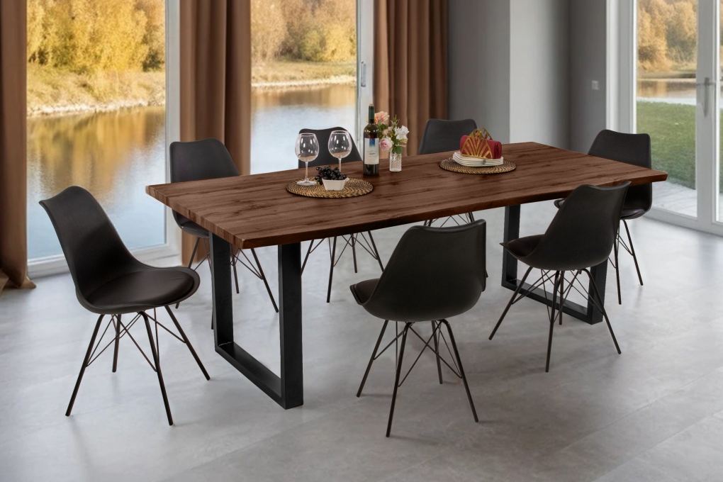 Esstisch Baumkante Holz-Optik Nussbaum 220 x 100 U-Gestell schwarz JOSY itemprop=