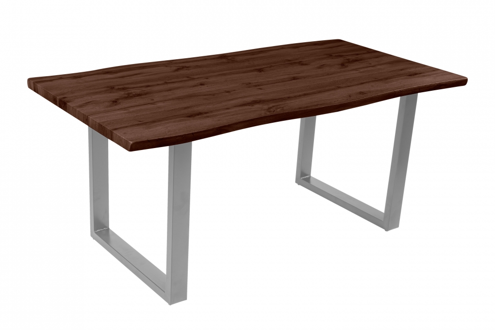 Esstisch Baumkante Holz-Optik Nussbaum 180 x 90 U-Gestell silber JOSY itemprop=