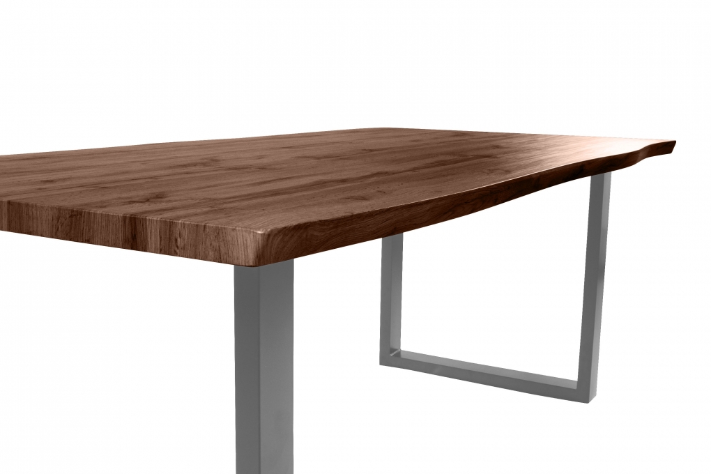 Esstisch Baumkante Holz-Optik Nussbaum 200 x 100 U-Gestell silber JOSY itemprop=