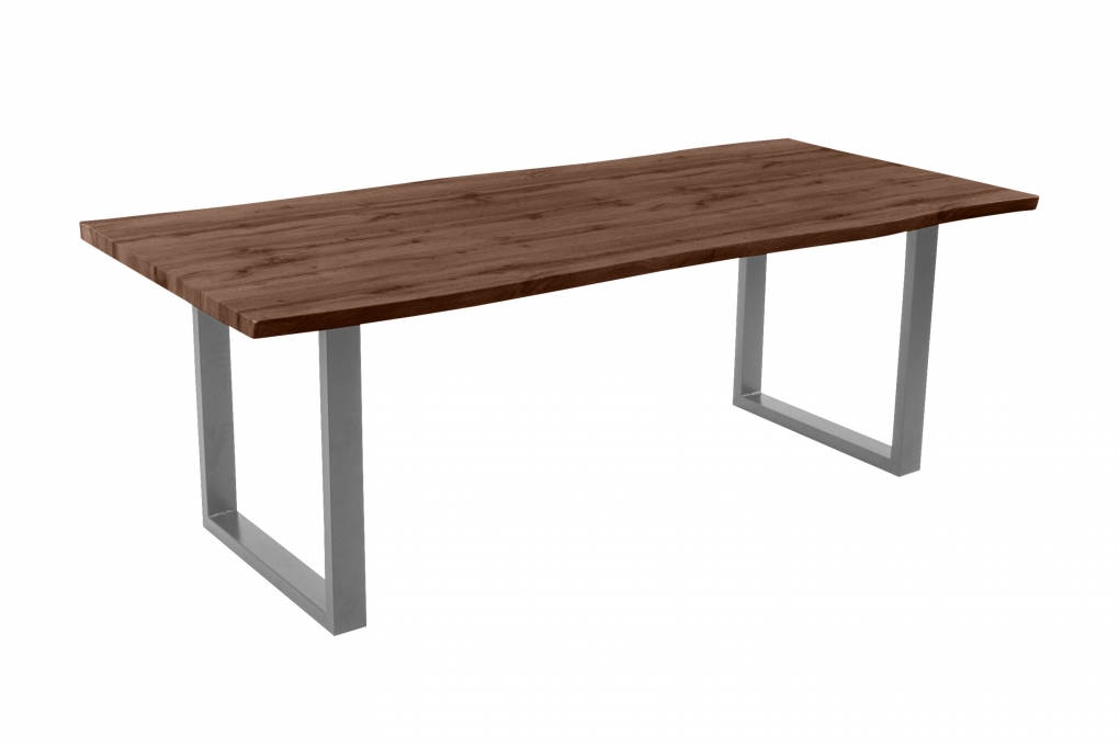 Esstisch Baumkante Holz-Optik Nussbaum 220 x 100 U-Gestell silber JOSY itemprop=