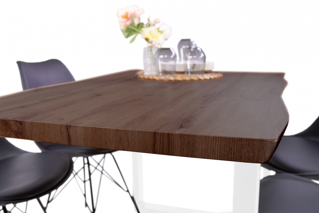 Esstisch Baumkante Holz-Optik Nussbaum 120 x 80 U-Gestell weiß JOSY itemprop=