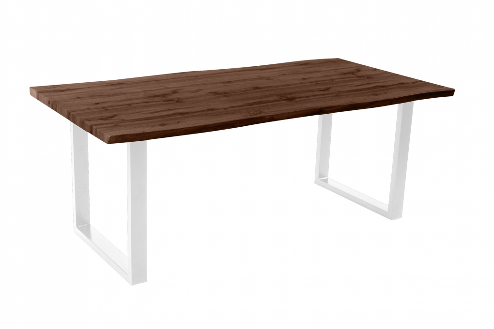Esstisch Baumkante Holz-Optik Nussbaum 200 x 100 U-Gestell weiß JOSY itemprop=
