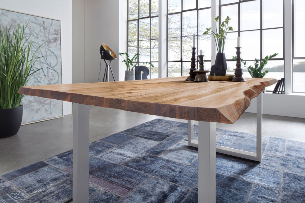 Esstisch Baumkante Massiv Akazie eichefarben 280x100 silber NOAH itemprop=