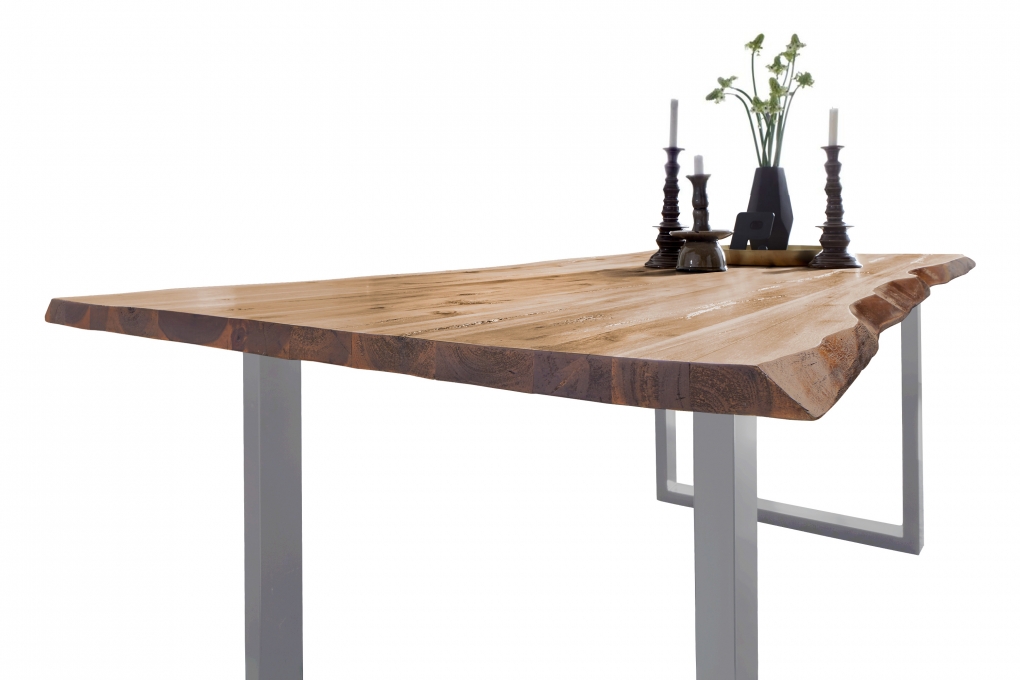 Esstisch Baumkante Massiv Akazie eichefarben 280x100 silber NOAH itemprop=