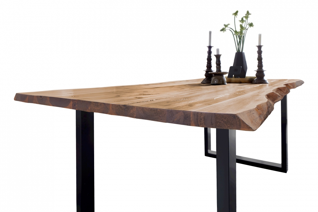 Esstisch Baumkante Massiv Akazie eichefarben 280x 100 schwarz NOAH itemprop=