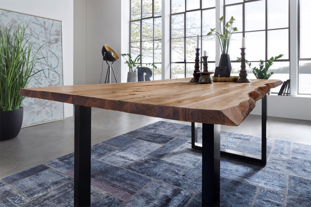 Esstisch Baumkante Massiv Akazie natur 280 x 100 schwarz NOAH itemprop=