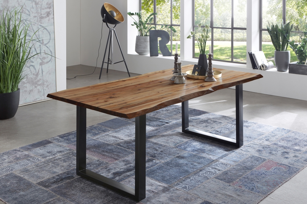 Esstisch Baumkante Massiv Akazie natur 280 x 100 schwarz NOAH itemprop=