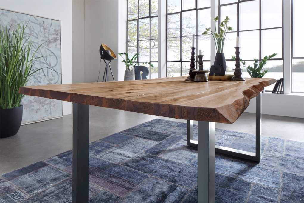 Esstisch Baumkante Massiv Akazie natur 260 x 100 silber NOAH itemprop=