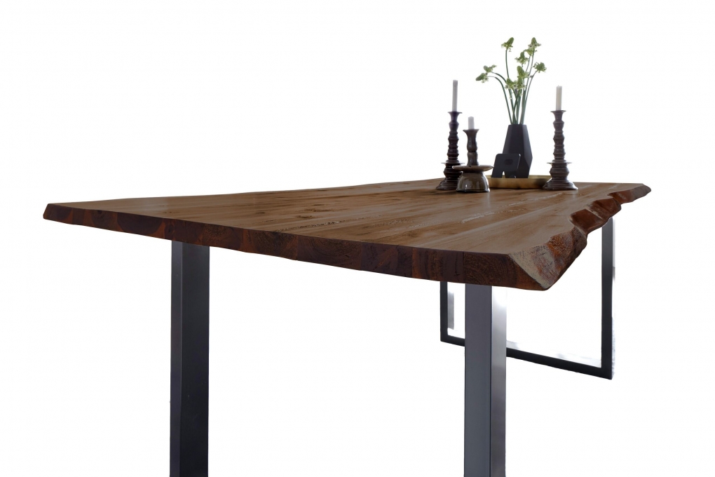 Esstisch Baumkante Massiv Akazie nussbaum 260 x 100 silber NOAH itemprop=