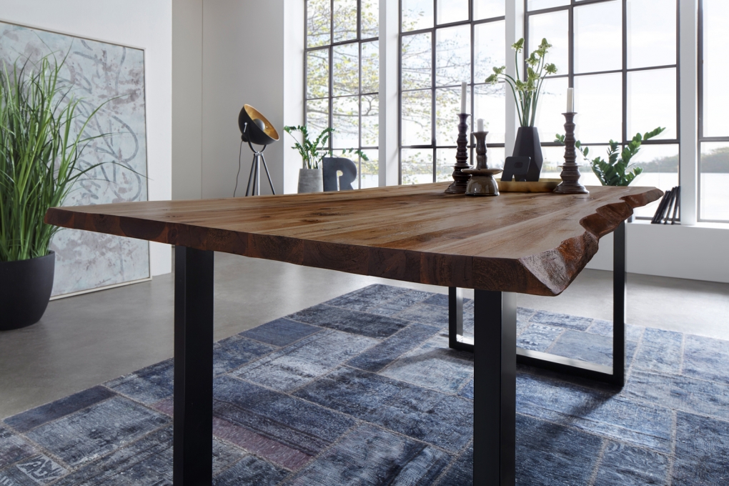 Esstisch Baumkante Massiv Akazie nussbaum 280 x 100 schwarz NOAH itemprop=