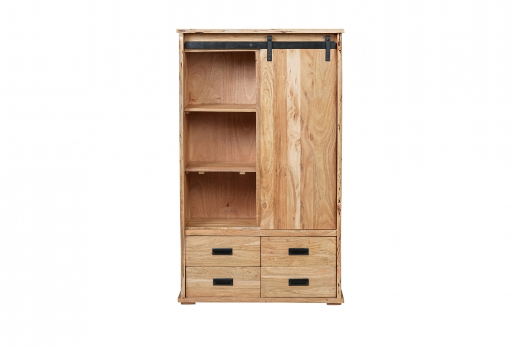 Highboard Baumkante 90 x 45 x 150 cm Akazienholz massiv naturfarben LIAN II itemprop=