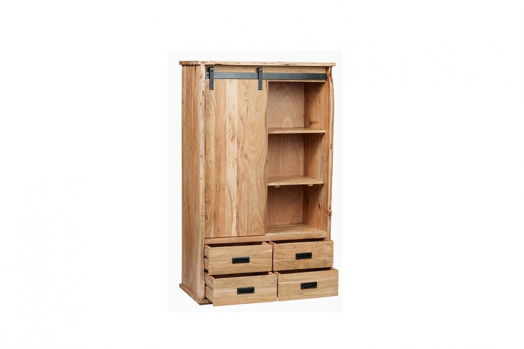 Highboard Baumkante 90 x 45 x 150 cm Akazienholz massiv naturfarben LIAN II itemprop=