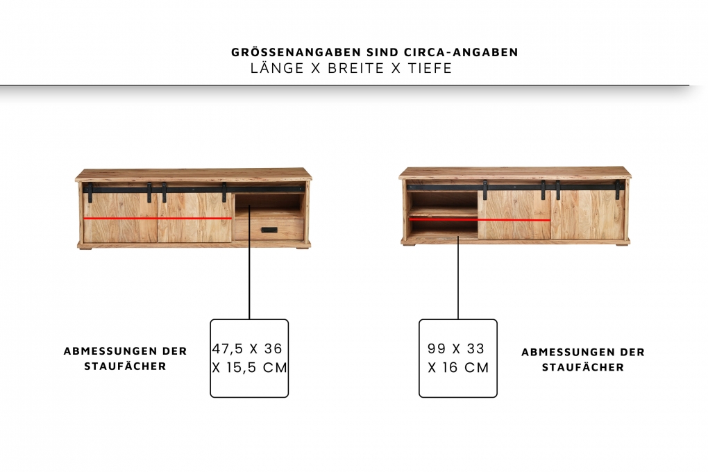 Lowboard Baumkante 160 x 45 x 50 cm Akazienholz massiv naturfarben LIAN III itemprop=