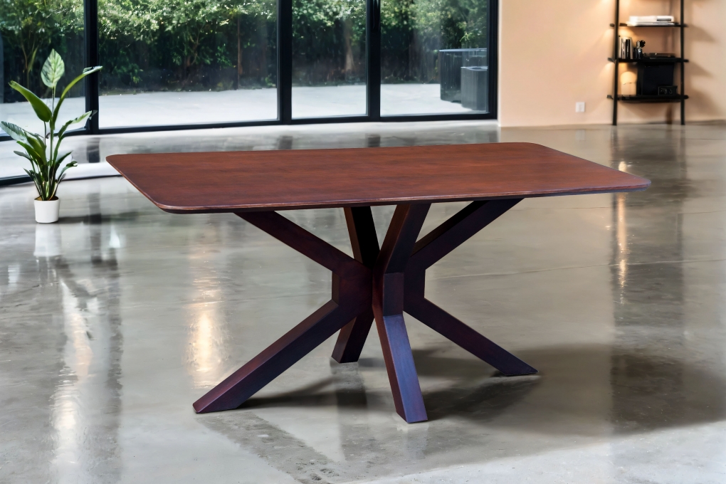 Esstisch 200 x 100 cm Akazie massiv kastanienfarben Schweizer Kante Spider-Gestell Holz kastanie ROBERTO itemprop=