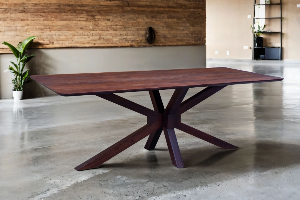 Esstisch 220 x 100 cm Akazie massiv kastanienfarben Schweizer Kante Spider-Gestell Holz kastanie ROBERTO itemprop=