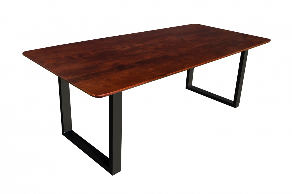 Esstisch 240 x 100 cm Akazie massiv kastanienfarben Schweizer Kante U-Gestell schwarz ROBERTO itemprop=