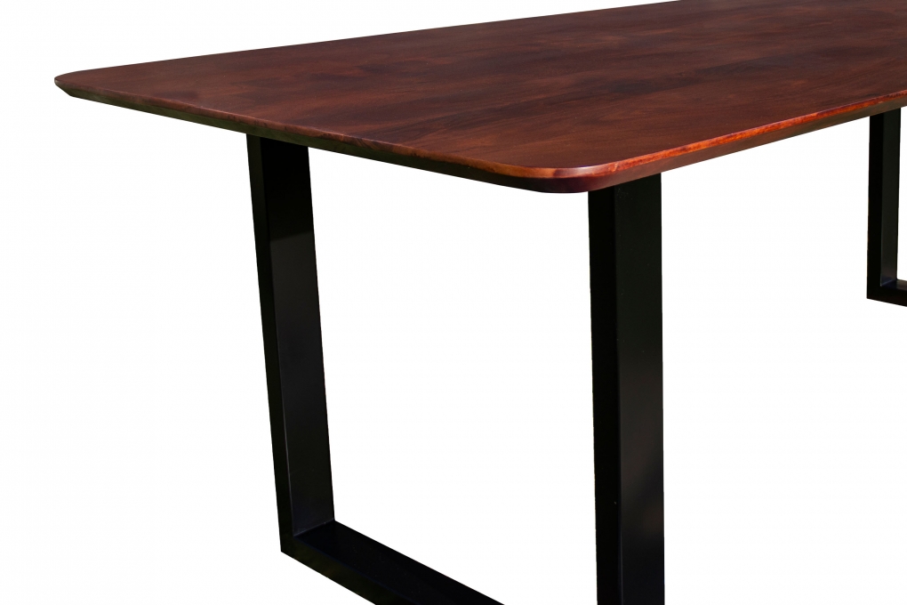 Esstisch 240 x 100 cm Akazie massiv kastanienfarben Schweizer Kante U-Gestell schwarz ROBERTO itemprop=