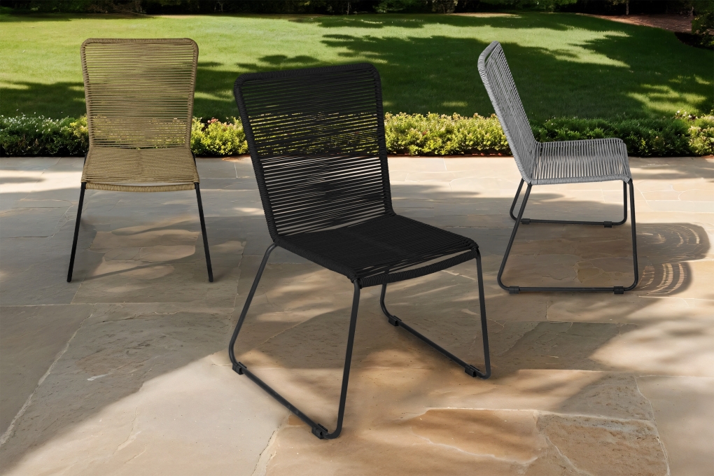 Gartenstuhl Outdoor-Seilstuhl Farbe Schwarz mit Eisen-Gestell in schwarz ISRA (6er Set) itemprop=