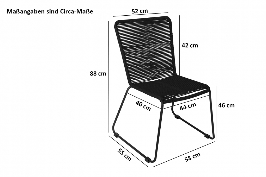 Gartenstuhl Outdoor-Seilstuhl Farbe Schwarz mit Eisen-Gestell in schwarz ISRA (6er Set) itemprop=