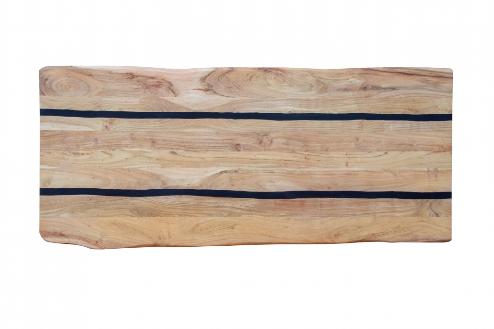 Esstisch 220 x 100 cm Akazie massiv natur mit schwarzen Resin-Adern Spider-Gestell schwarz PETER itemprop=