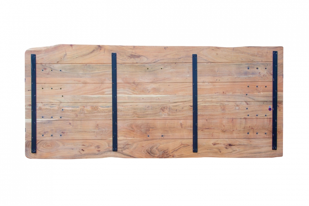 Esstisch 220 x 100 cm Akazie massiv natur mit schwarzen Resin-Adern Spider-Gestell schwarz PETER itemprop=