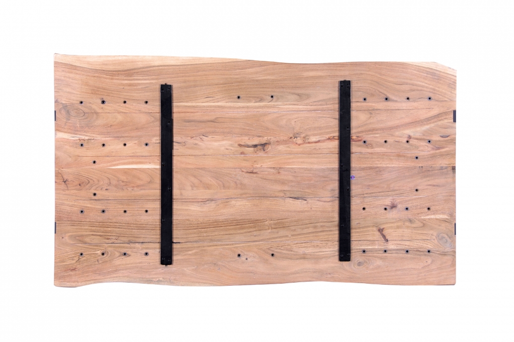 Esstisch 200 x 100 cm Akazie massiv natur mit schwarzen Resin-Adern U-Gestell schwarz PETER itemprop=