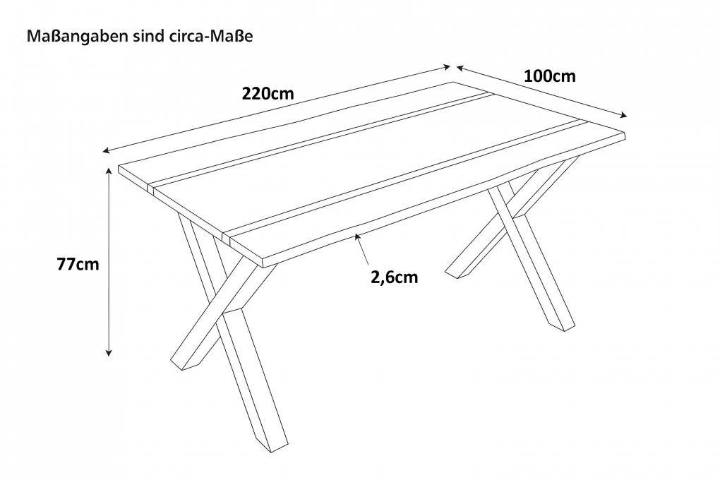 Esstisch 220 x 100 cm Akazie massiv natur mit schwarzen Resin-Adern X-Gestell schwarz PETER itemprop=