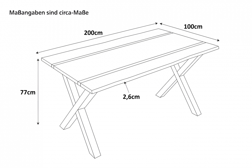 Esstisch 200 x 100 cm Akazie massiv natur mit schwarzen Resin-Adern X-Gestell schwarz PETER itemprop=