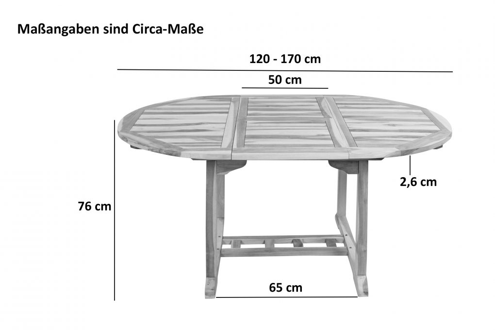 Gartentisch ausziehbar Teak Holz 120 - 170 cm oval BORNEO itemprop=
