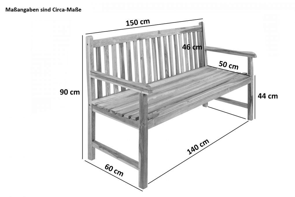 Gartenbank 3-Sitzer Teakholz 150 cm CARACAS itemprop=