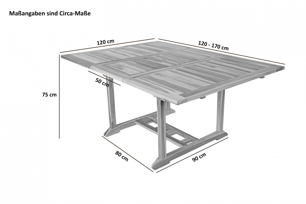 SAM® Teak Gartentisch eckig ausziehbar 120 - 170 cm x 120 cm Madera itemprop=