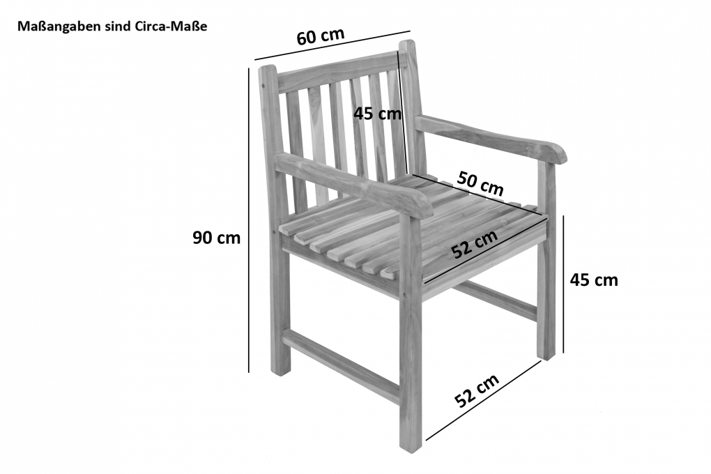 Teak Gartensessel Gartenstuhl mit Armlehnen CARACAS itemprop=