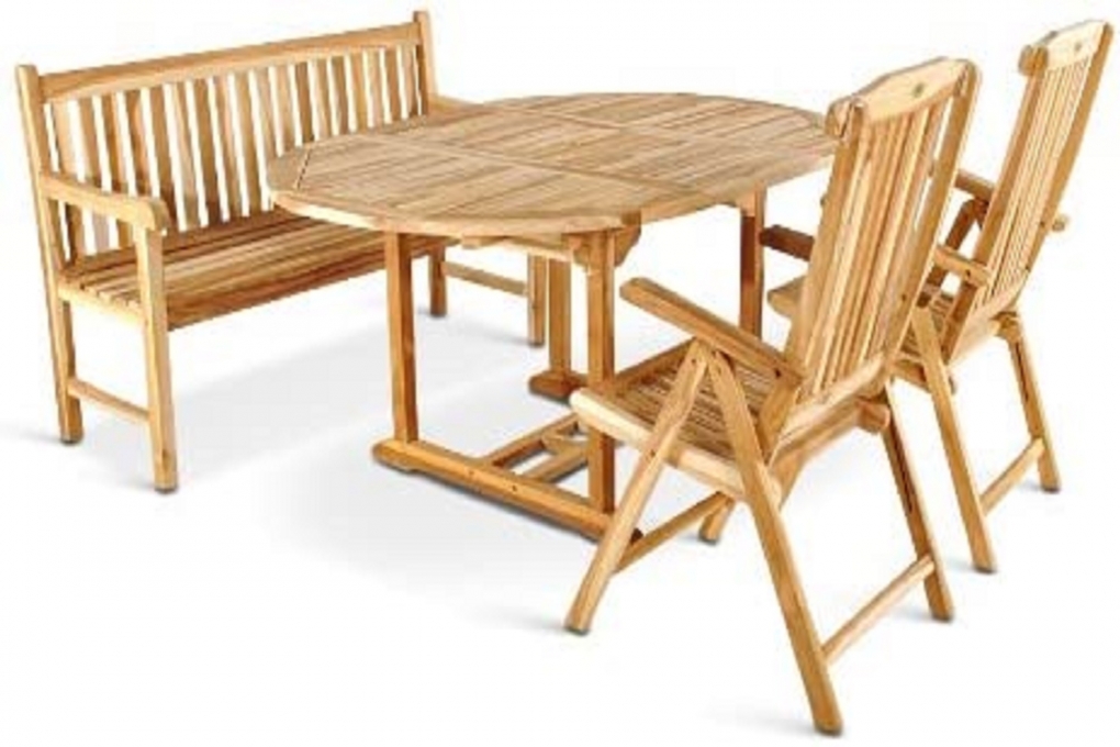  Gartenmöbel Set 4tlg mit Bank Teak Gartentisch ausziehbar 120-170 cm BORNEO/ARUBA itemprop=