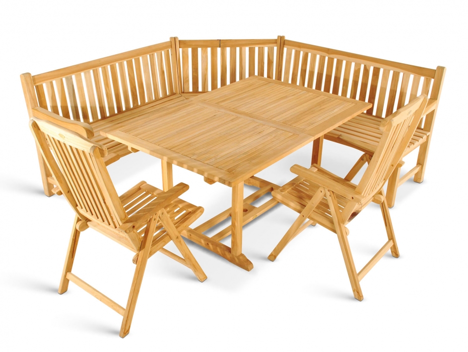 Gartenmöbel Set 4tlg mit Eckbank Teak Gartentisch ausziehbar 180-240 cm KUBA/ARUBA itemprop=