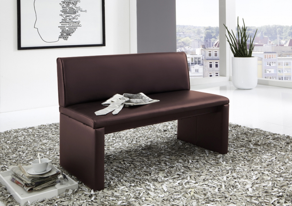 Sitzbank mit Lehne braun Esszimmerbank recyceltes Leder BROWN