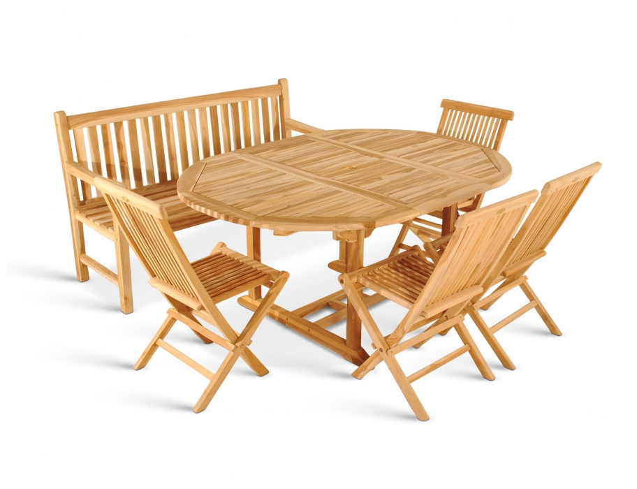 SAM® Gartenmöbel Set 6tlg mit Bank Teak Gartentisch ausziehbar 120-170 cm BORNEO/MENORCA itemprop=