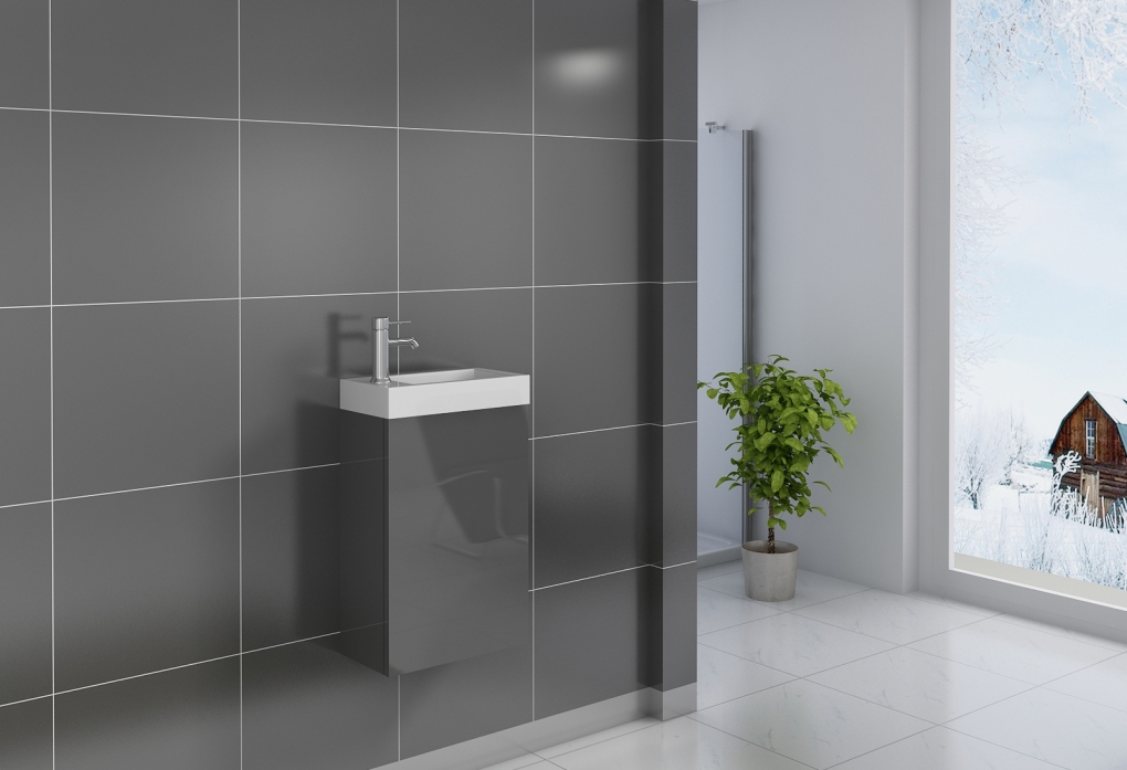 Gäste-WC Waschbecken 40 x 22 cm grau Vega itemprop=