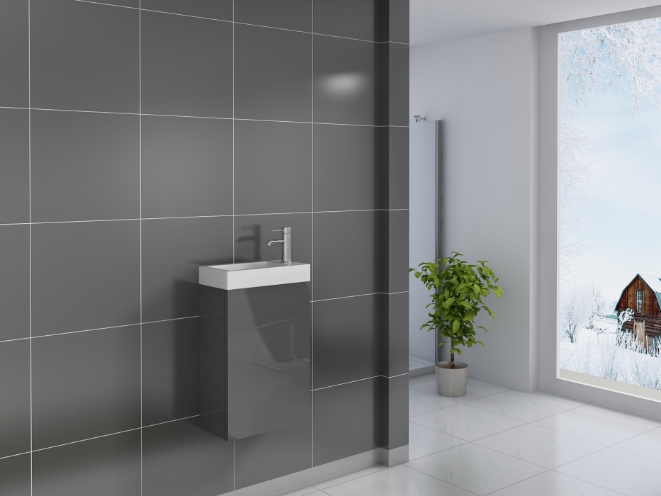 Gäste-WC Waschbecken 40 x 22 cm grau Vega itemprop=