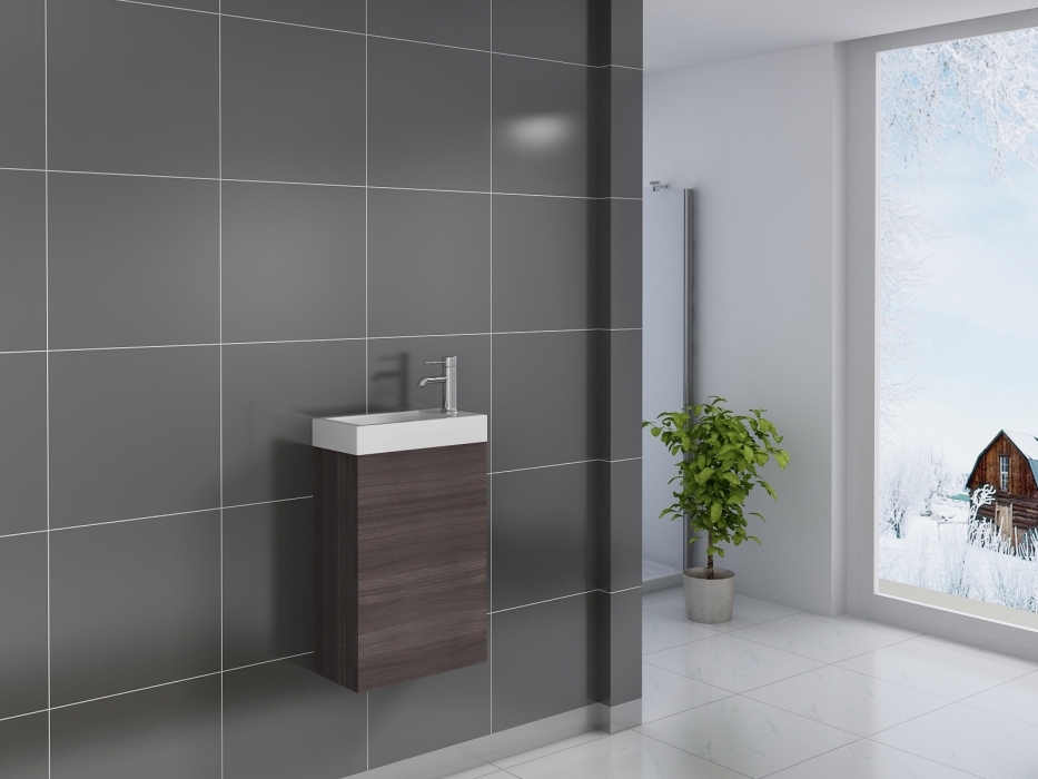 Gäste-WC Waschbecken 40 x 22 cm trüffeleiche Vega itemprop=