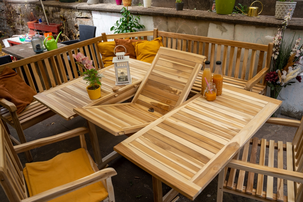 Gartenmöbel Set 4tlg mit Eckbank Teak Gartentisch ausziehbar 120-170 cm MADERA/CARACAS itemprop=