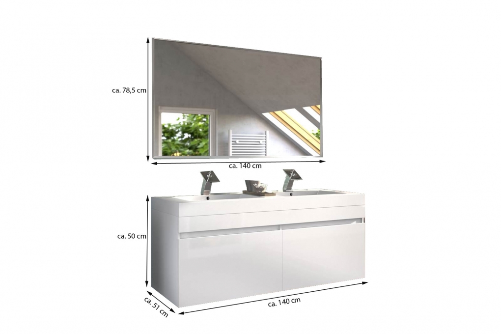 SAM® Badmöbel Set 2tlg Doppelwaschtisch 140 cm weiß Parma itemprop=