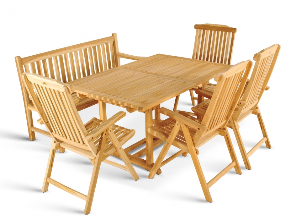 SAM® Gartenmöbel Set 6tlg mit Bank Teak Gartentisch ausziehbar 180-240 cm KUBA/ARUBA itemprop=