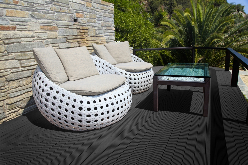 Terrassenfliesen WPC anthrazit 2 m ² Stecksystem 22 Stück Roma itemprop=