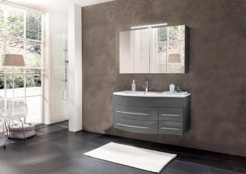 SAM® Badmöbel Set 2tlg Becken 110 cm grau Hochglanz Dublin links Auf Lager ! itemprop=