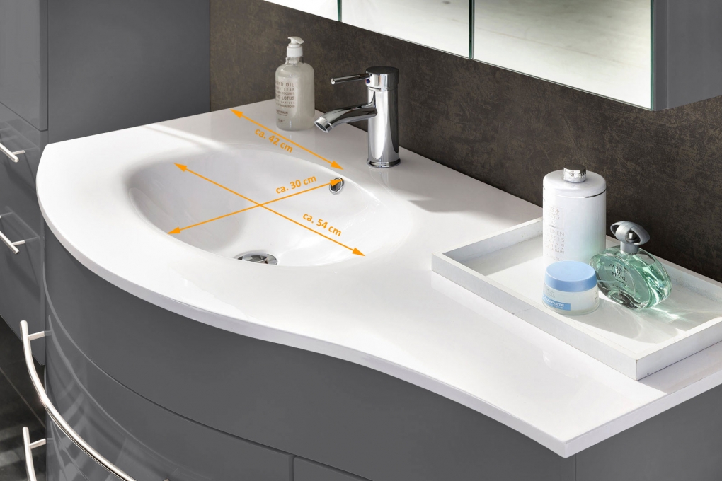 SAM® Badmöbel Set 2tlg Becken 110 cm grau Hochglanz Dublin links Auf Lager ! itemprop=