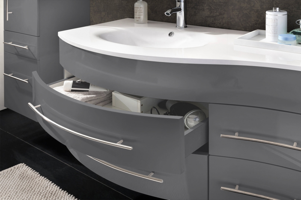 SAM® Badmöbel Set 2tlg Becken 110 cm grau Hochglanz Dublin links Auf Lager ! itemprop=