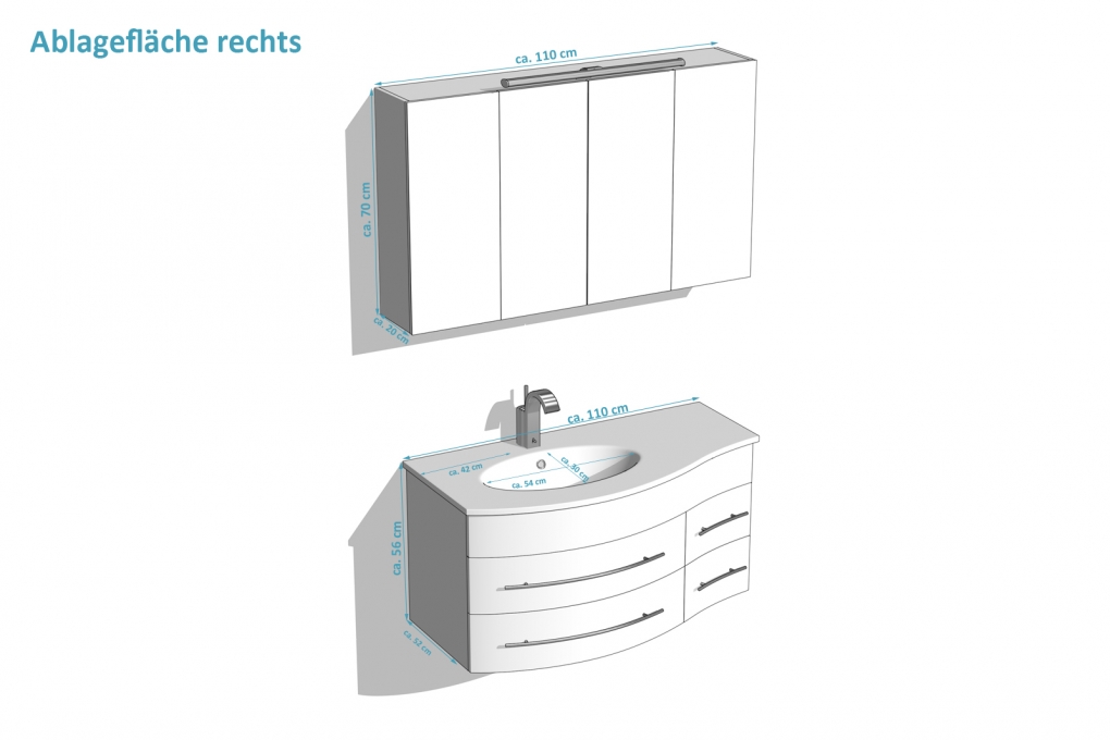 SAM® Badmöbel Set 2tlg Becken 110 cm grau Hochglanz Dublin links Auf Lager ! itemprop=