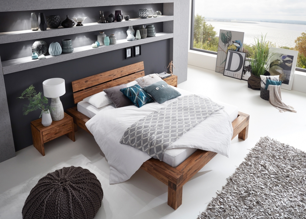  Balkenbett Massivholz 200 x 200 cm Akazie DAVID itemprop=