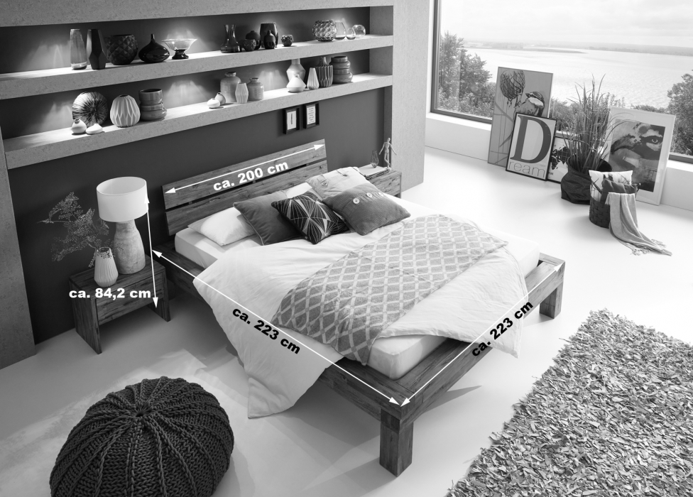  Balkenbett Massivholz 200 x 200 cm Akazie DAVID itemprop=